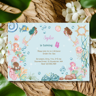 Under the sea Mermaids kids birthday Invitation