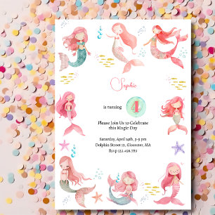 Under the sea Mermaids kids birthday Invitation