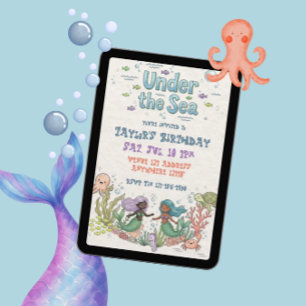 Under The Sea Mermaids of Colour Birthday Invitation
