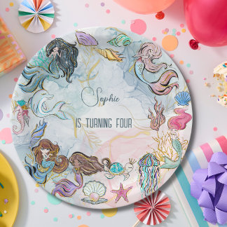 Under the sea Mermaids summer kids birthday Paper Plate