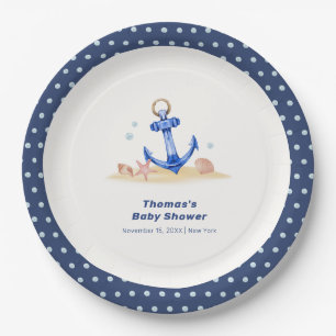 Under The Sea Nautical Anchor Boy Baby Shower Paper Plate