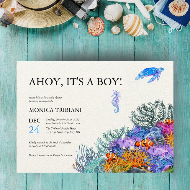 Under the Sea Nautical Boy Baby Shower Modern Invi Invitation (Creator Uploaded)