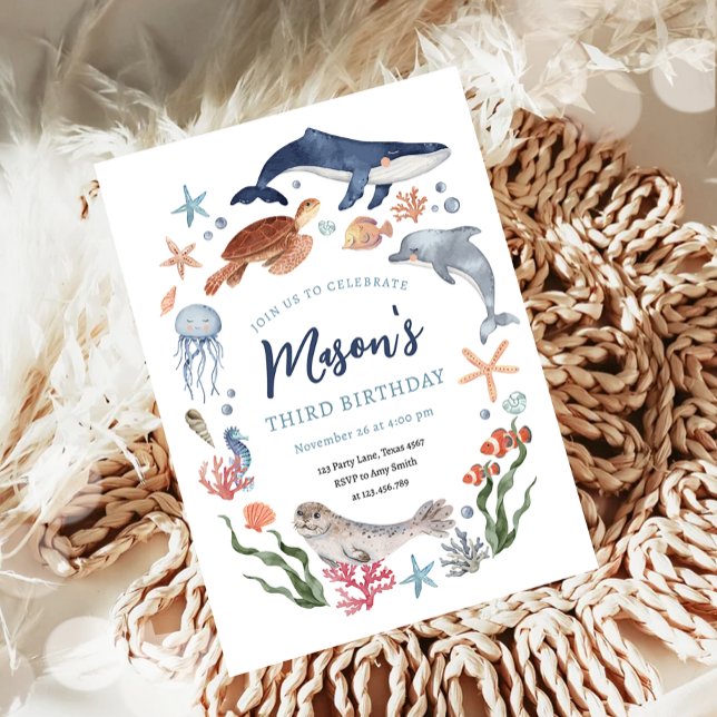 Under the Sea Nautical Ocean Animals Boy Birthday Invitation (Creator Uploaded)