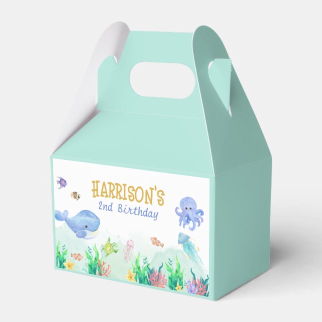 Under the Sea Nautical Whale Turtle Birthday Favour Box (Front Side)