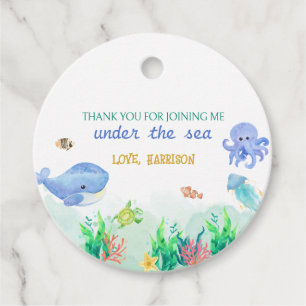 Under the Sea Nautical Whale Turtle Birthday Favour Tags
