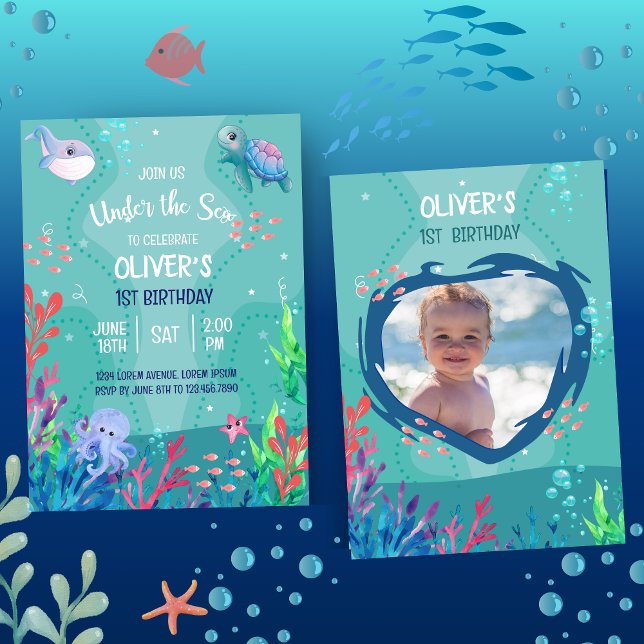 Under The Sea Ocean 1st Baby Boy Birthday  Invitat Invitation (Creator Uploaded)