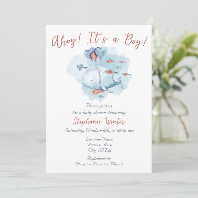 Under the Sea Ocean Ahoy It's a Boy Baby Shower Invitation (Standing Front)
