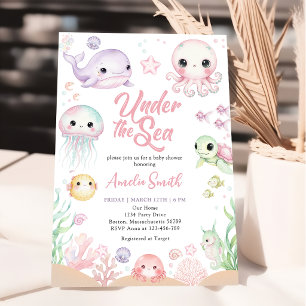 Under The Sea Ocean Animal Girl Baby Shower Invitation