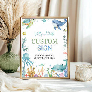 Under the Sea Ocean Animal Party Custom Table Sign