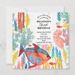 Under The Sea Ocean Animal watercolor Birthday Invitation