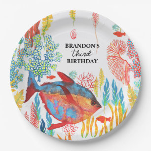Under The Sea Ocean Animal watercolor Birthday Paper Plate