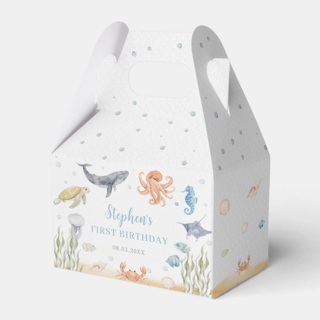 Under The Sea Ocean Animals 1st Birthday Favour Box (Front Side)