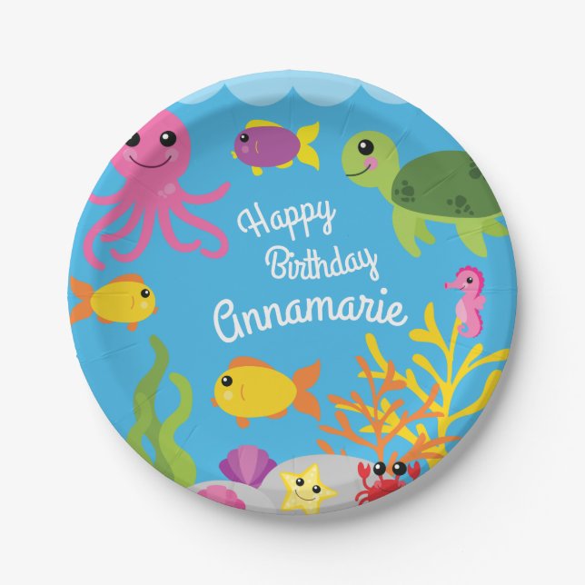 Under the Sea Ocean Animals 1st Birthday Plates (Front)