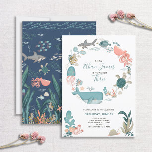Under the Sea Ocean Animals 3rd Birthday Script Invitation