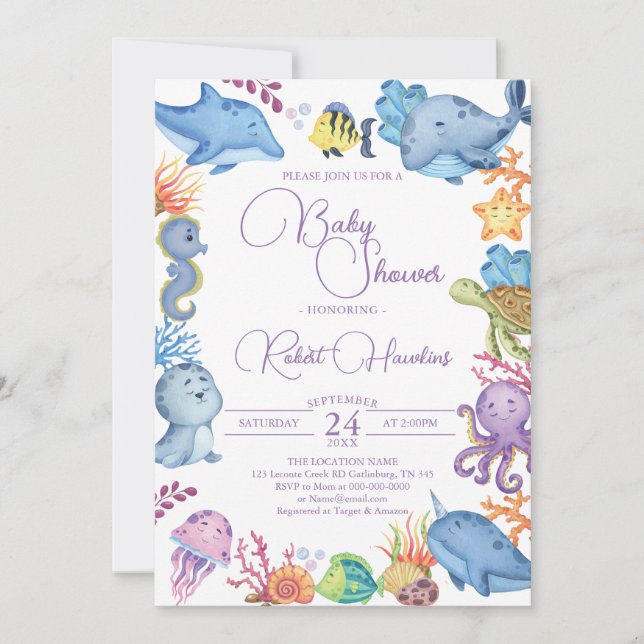 Under the Sea Ocean Animals Baby Shower Invitation (Front)