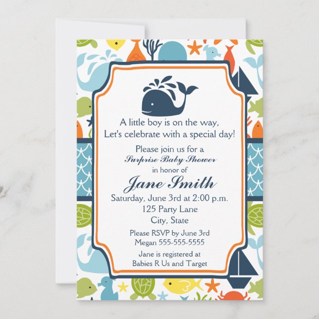 Under the Sea, Ocean Animals Baby Shower Invitation (Front)
