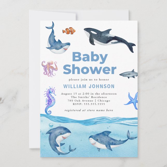 Under the Sea Ocean Animals Baby Shower Invitation (Front)