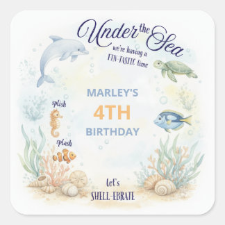 Under the Sea Ocean Animals Beach Birthday Square Sticker