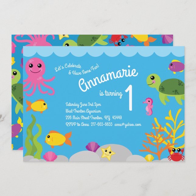 Under the Sea Ocean Animals Birthday Invitations (Front/Back)