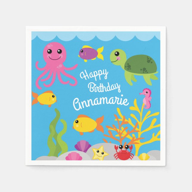 Under the Sea Ocean Animals Birthday Party Napkins (Front)