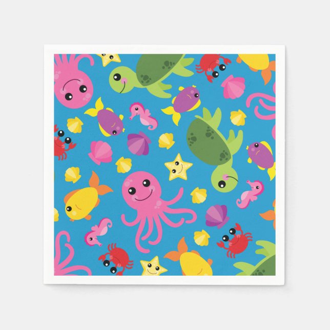 Under the Sea Ocean Animals Birthday Party Napkins (Front)