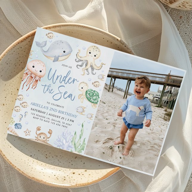 Under the Sea Ocean Animals Birthday Party Photo Invitation (Creator Uploaded)