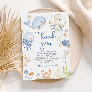 Under the Sea Ocean Animals Birthday Party Thank You Card