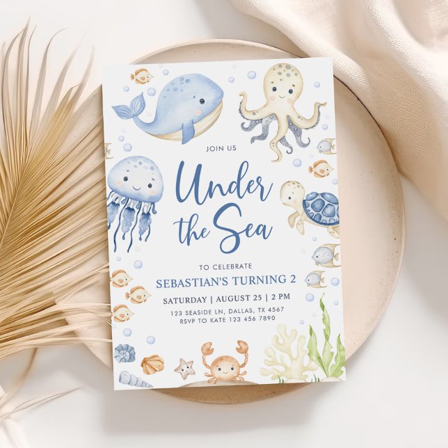 Under the Sea Ocean Animals Boy 2nd Birthday Invitation (Creator Uploaded)