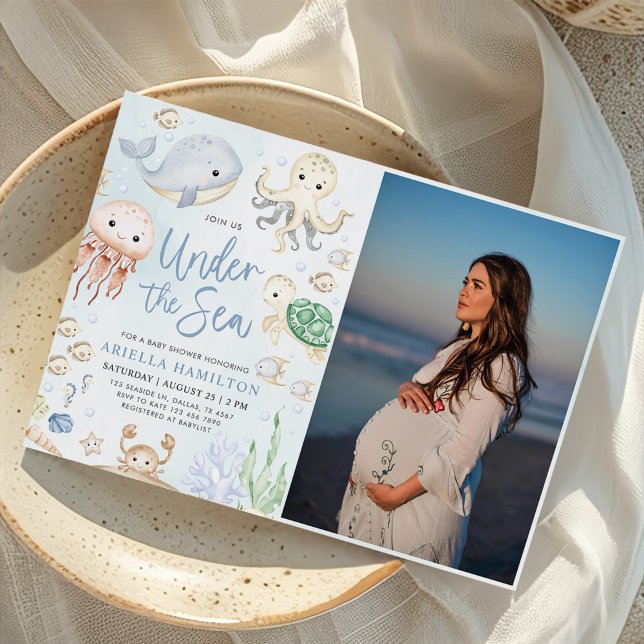 Under The Sea Ocean Animals Boy Baby Shower Photo Invitation (Creator Uploaded)