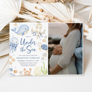 Under The Sea Ocean Animals Boy Baby Shower Photo Invitation