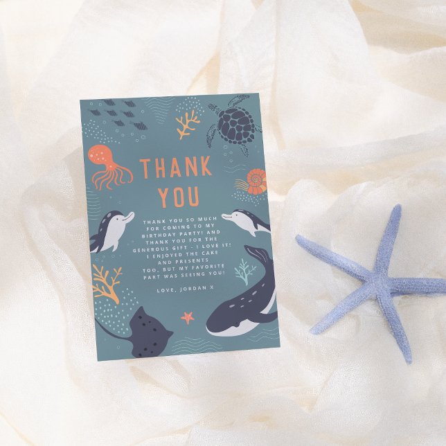 Under The Sea Ocean Animals Boy Birthday Party Thank You Card (Creator Uploaded)