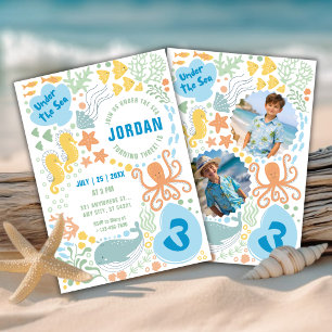 Under the Sea   Ocean Animals Boys Birthday Invitation