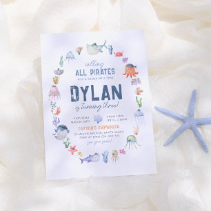 Under The Sea Ocean Animals Boys Pirate Birthday Invitation