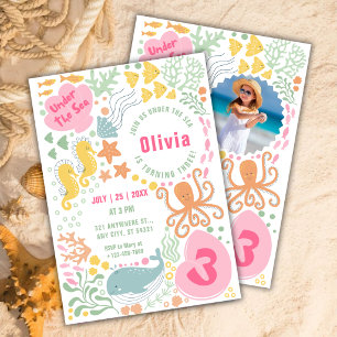 Under the Sea   Ocean Animals girls Birthday Invit Invitation
