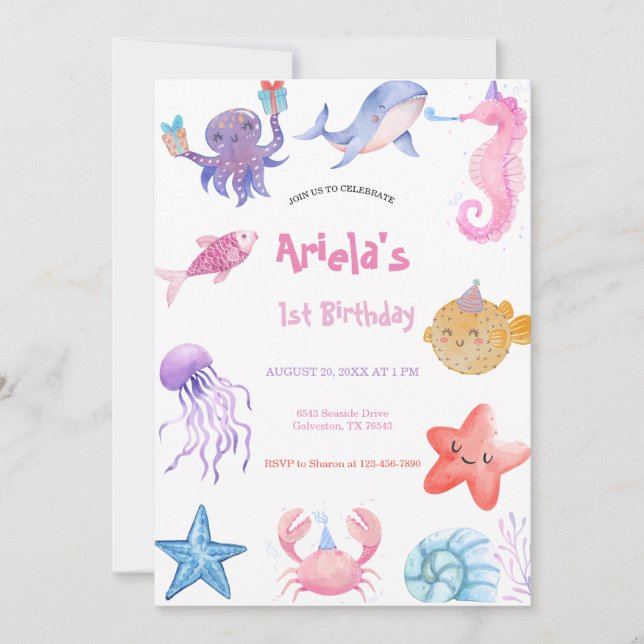 Under the Sea Ocean Animals  Invitation (Front)