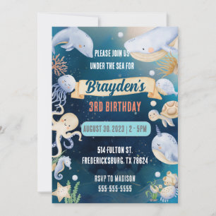 Under the Sea Ocean Animals Nautical Boys Birthday Invitation