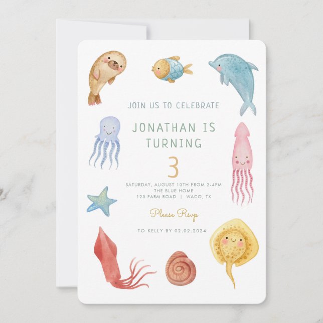 Under the Sea Ocean Animals Sea Life Birthday Invitation (Front)