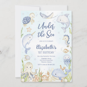 Under the Sea Ocean Animals Theme Birthday  Invitation