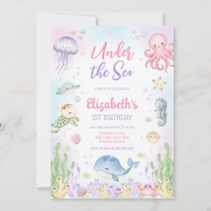 Under the Sea Ocean Animals Theme Birthday Invitation