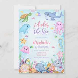 Under the Sea Ocean Animals Theme Birthday  Invitation