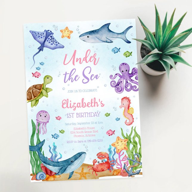 Under the Sea Ocean Animals Theme Birthday Invitation (Creator Uploaded)