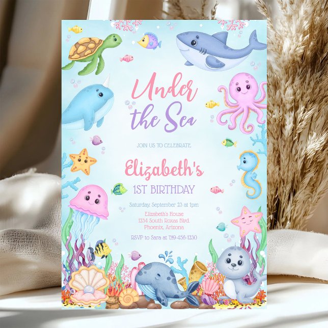 Under the Sea Ocean Animals Theme Birthday  Invitation (Creator Uploaded)