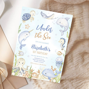 Under the Sea Ocean Animals Theme Birthday  Invitation