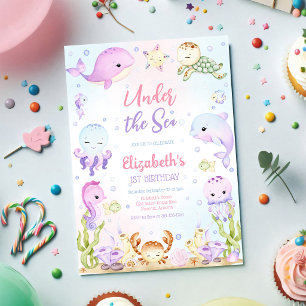 Under the Sea Ocean Animals Theme Birthday Invitation