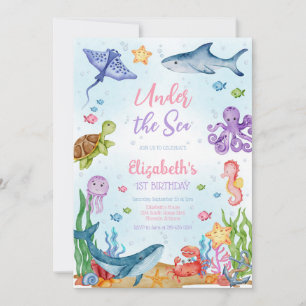 Under the Sea Ocean Animals Theme Birthday Invitation