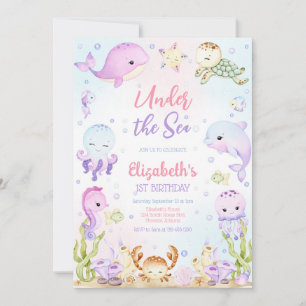 Under the Sea Ocean Animals Theme Birthday Invitation