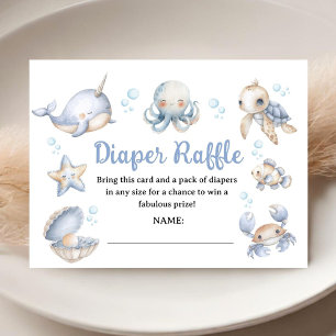 Under The Sea Ocean Baby Shower Blue Diaper Raffle Enclosure Card