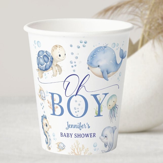Under The Sea Ocean Baby Shower Boy Blue  Paper Cups (Creator Uploaded)