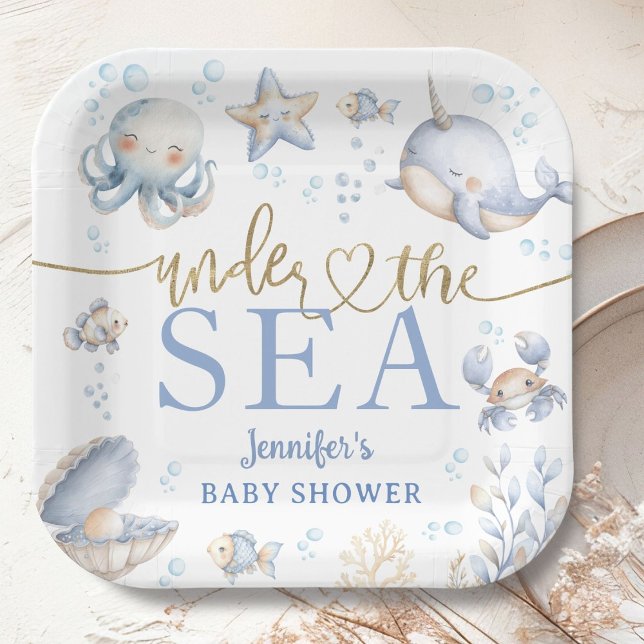 Under The Sea Ocean Baby Shower Boy Blue  Paper Plate (Creator Uploaded)