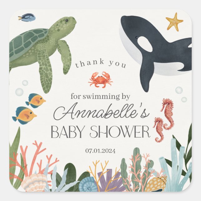 Under the Sea Ocean Baby Shower Favours Sticker (Front)